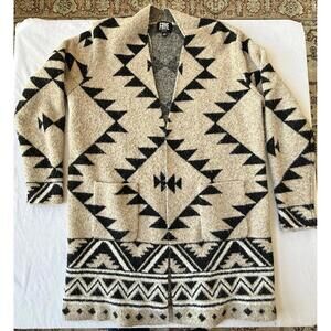 FRYE Large Tan and Black Geometric Pattern Wool Blend Cardigan Size L